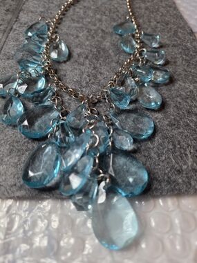paparazzi Silver-Tone Aqua Teardrop Bib Necklace B11